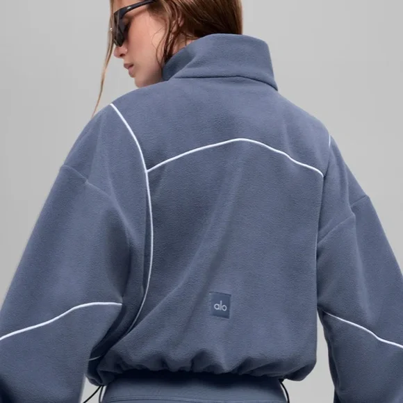 Alo Yoga Polar Fleece Game Time Full Zip Jacket (Blue Stone White) - Picture 4 of 5